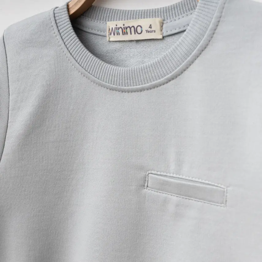 Winimo Unisex Bisiklet Yaka Çocuk Sweatshirt Parçalı Basic Boyalı Gri - 8