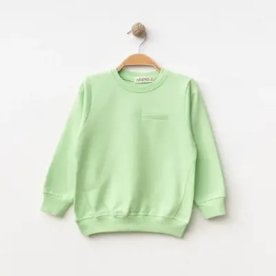 Winimo Unisex Bisiklet Yaka Çocuk Sweatshirt Parçalı Basic Fıstık Yeşili 