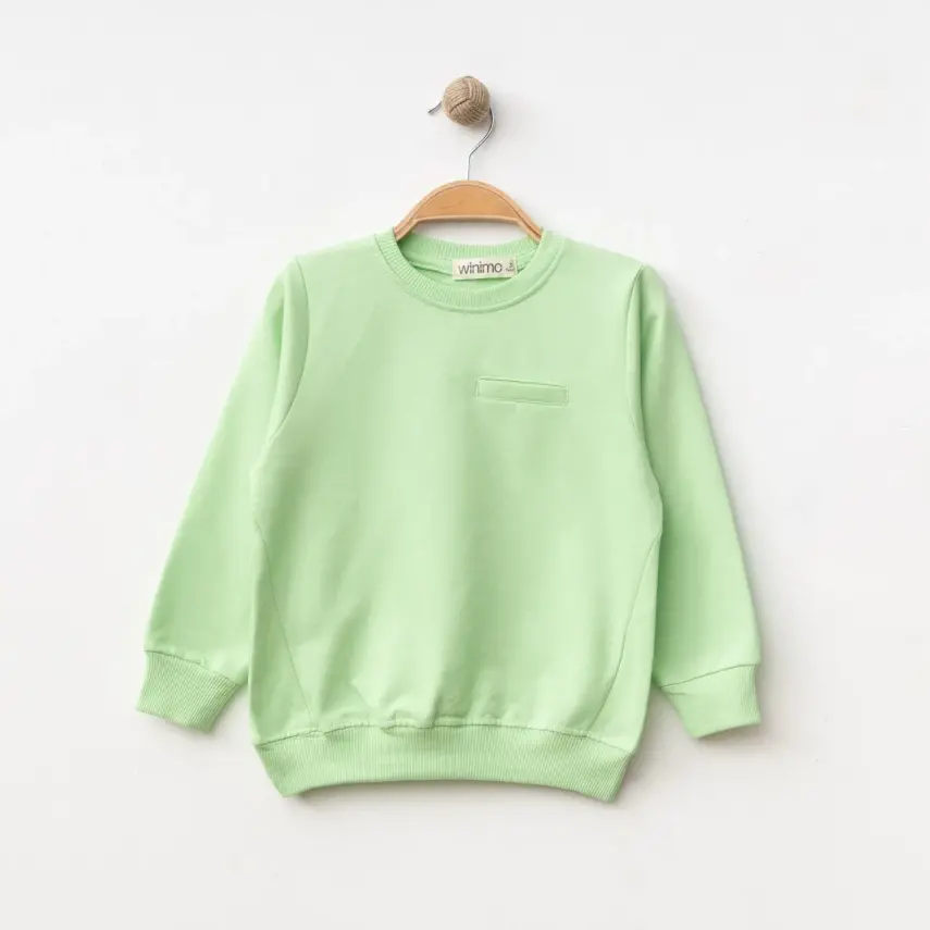 Winimo Unisex Bisiklet Yaka Çocuk Sweatshirt Parçalı Basic Fıstık Yeşili - 1