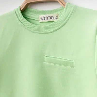 Winimo Unisex Bisiklet Yaka Çocuk Sweatshirt Parçalı Basic Fıstık Yeşili - 2
