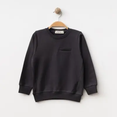 Winimo Unisex Bisiklet Yaka Çocuk Sweatshirt Parçalı Basic Füme 