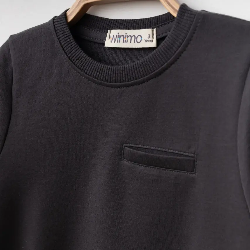 Winimo Unisex Bisiklet Yaka Çocuk Sweatshirt Parçalı Basic Füme - 2