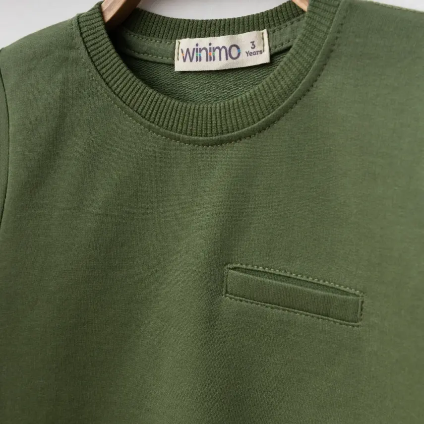 Winimo Unisex Bisiklet Yaka Çocuk Sweatshirt Parçalı Basic Haki - 2