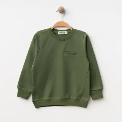 Winimo Unisex Bisiklet Yaka Çocuk Sweatshirt Parçalı Basic Haki - 4