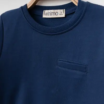 Winimo Unisex Bisiklet Yaka Çocuk Sweatshirt Parçalı Basic Lacivert - 6