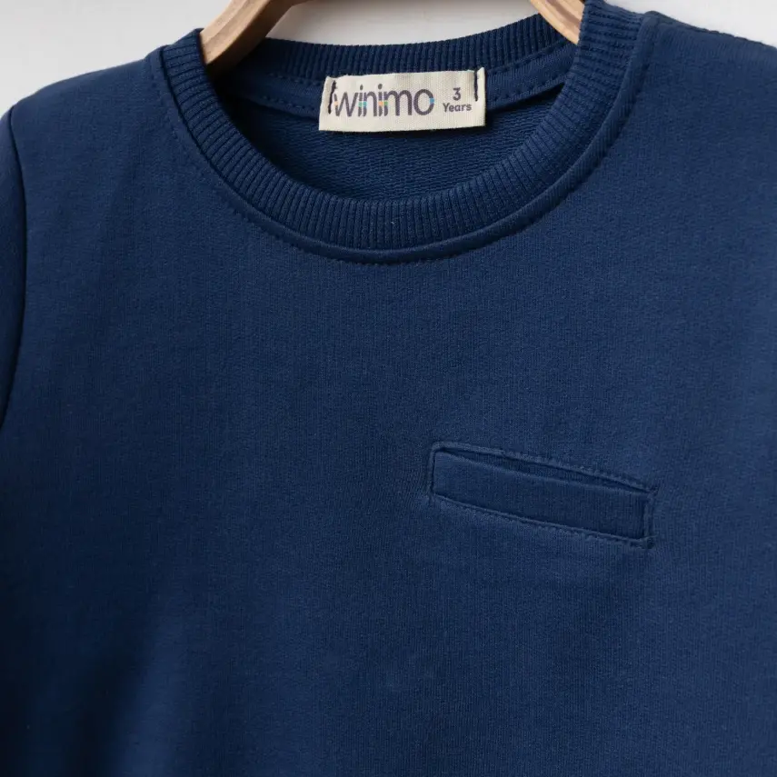 Winimo Unisex Bisiklet Yaka Çocuk Sweatshirt Parçalı Basic Lacivert - 8