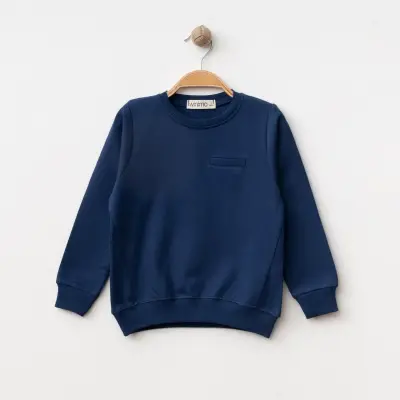 Winimo Unisex Bisiklet Yaka Çocuk Sweatshirt Parçalı Basic Lacivert - 7