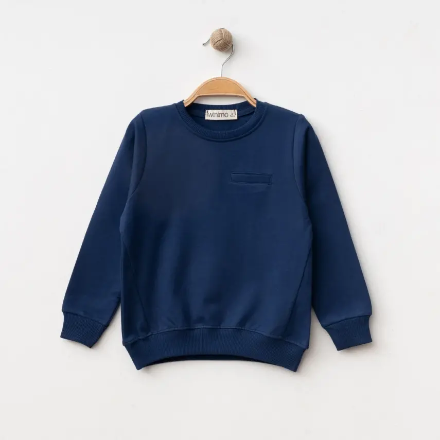 Winimo Unisex Bisiklet Yaka Çocuk Sweatshirt Parçalı Basic Lacivert - 10
