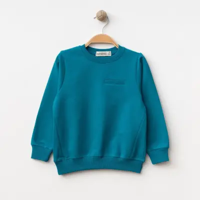 Winimo Unisex Bisiklet Yaka Çocuk Sweatshirt Parçalı Basic Turkuaz 
