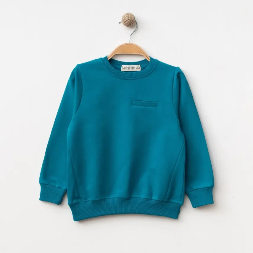 Winimo Unisex Bisiklet Yaka Çocuk Sweatshirt Parçalı Basic Turkuaz - 6