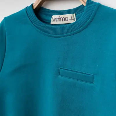 Winimo Unisex Bisiklet Yaka Çocuk Sweatshirt Parçalı Basic Turkuaz - 5