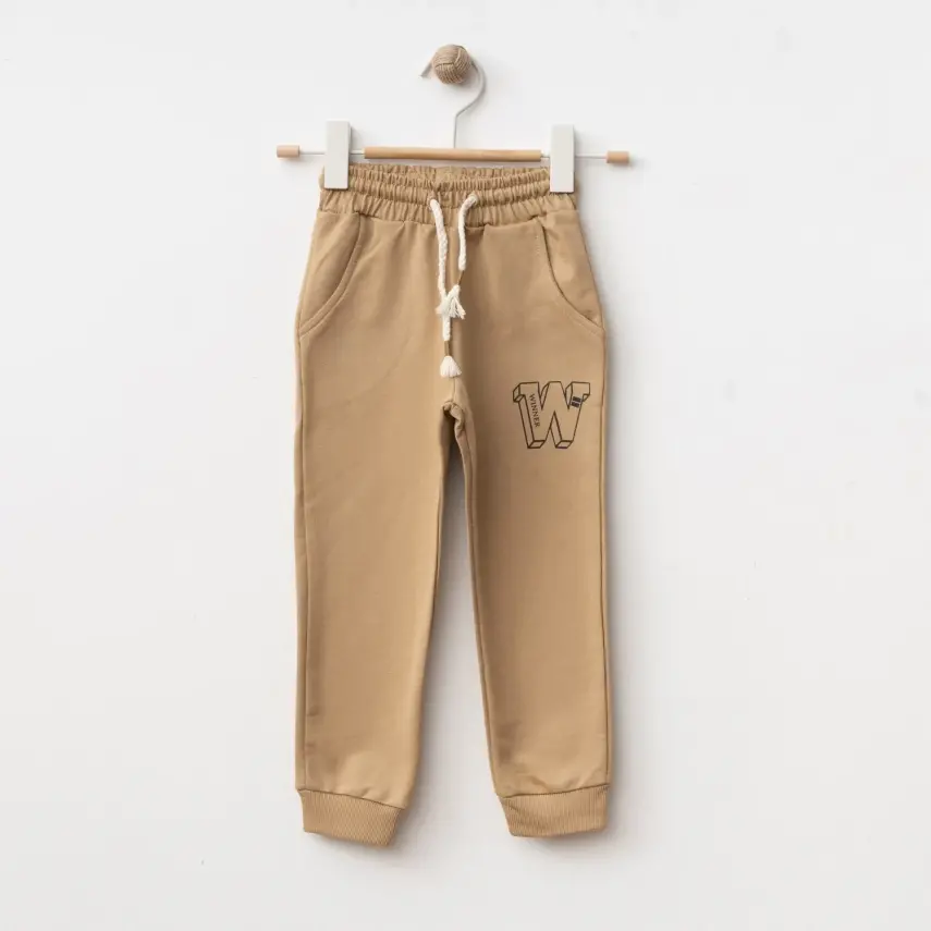 Winimo Unisex Çocuk Eşofman Altı W Baskılı Sütlü Kahve - 1