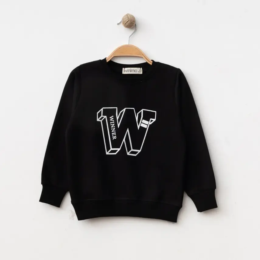 Winimo Unisex Çocuk Sweatshirt W Baskılı Siyah - 1