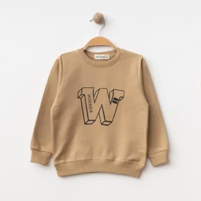 Winimo Unisex Çocuk Sweatshirt W Baskılı Sütlü Kahve 