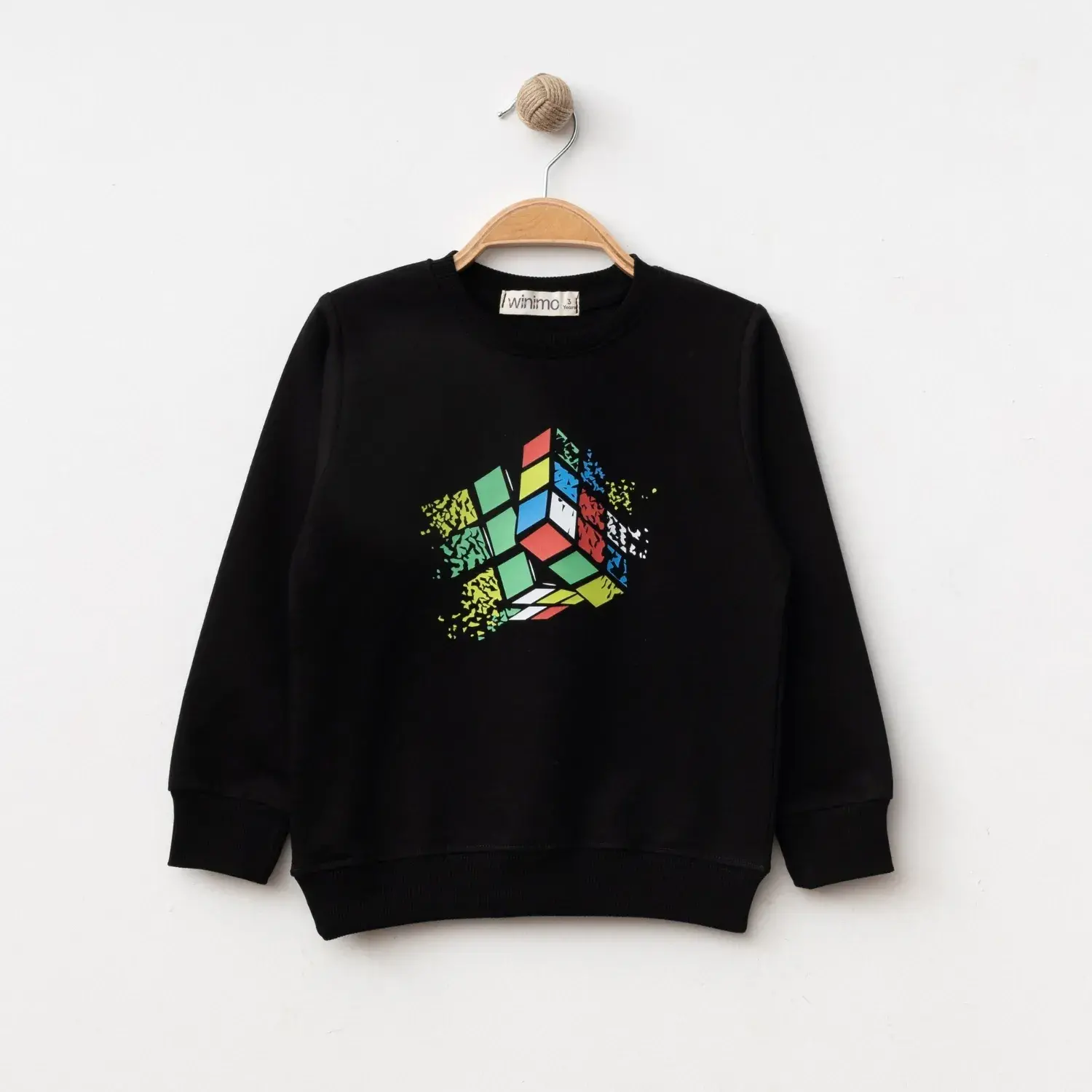 Winimo Unisex Çocuk Sweatshirt Zeka Küpü Baskılı Siyah