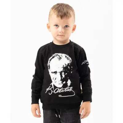 Winimo Unisex Sweatshirt Atatürk Baskılı Siyah
