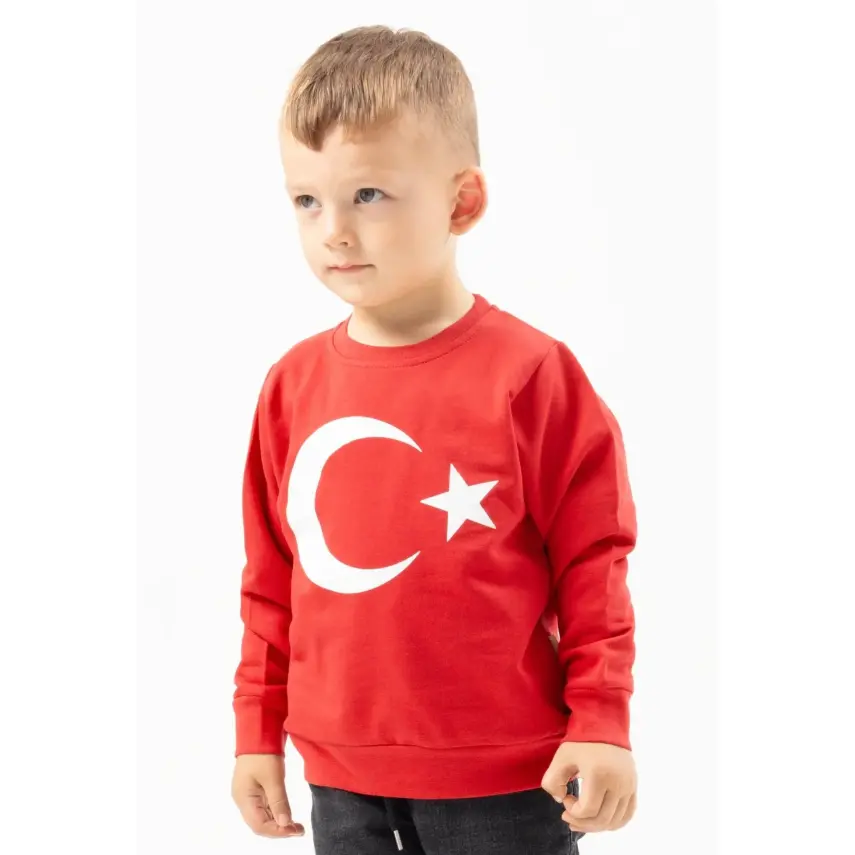 Winimo Unisex Sweatshirt Ay Yıldız Baskılı Kırmızı - 1