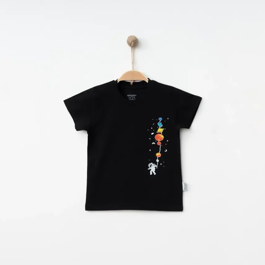 Winimo Unisex T-Shirt Uzay Baskılı Siyah - 1
