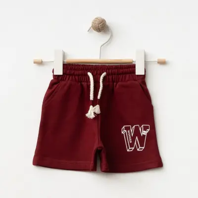 Winimo W Baskılı Çocuk Şort Unisex Bordo