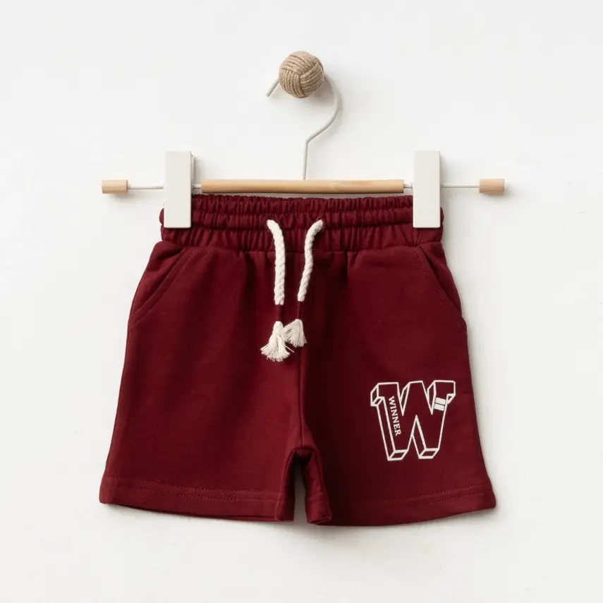 Winimo W Baskılı Çocuk Şort Unisex Bordo - 1