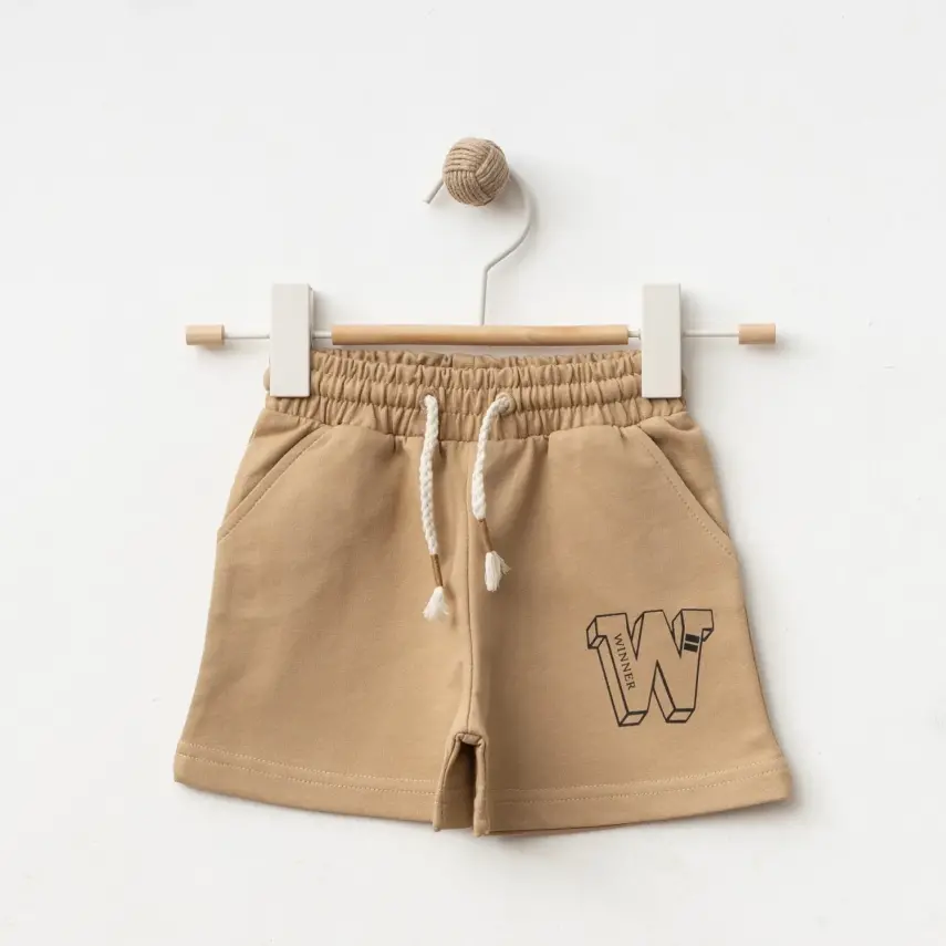 Winimo W Baskılı Çocuk Şort Unisex Sütlü Kahve - 1