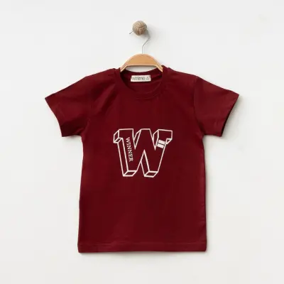 Winimo W Baskılı Çocuk T-Shirt Unisex Bordo 