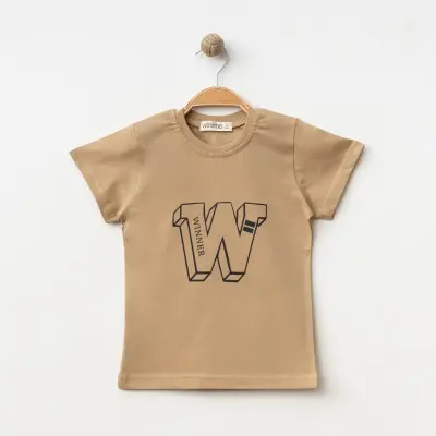 Winimo W Baskılı Çocuk T-Shirt Unisex Sütlü Kahve 