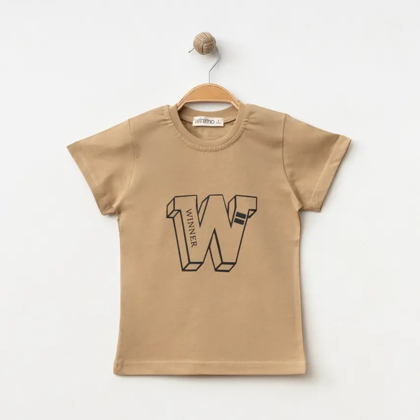 Winimo W Baskılı Çocuk T-Shirt Unisex Sütlü Kahve - 1
