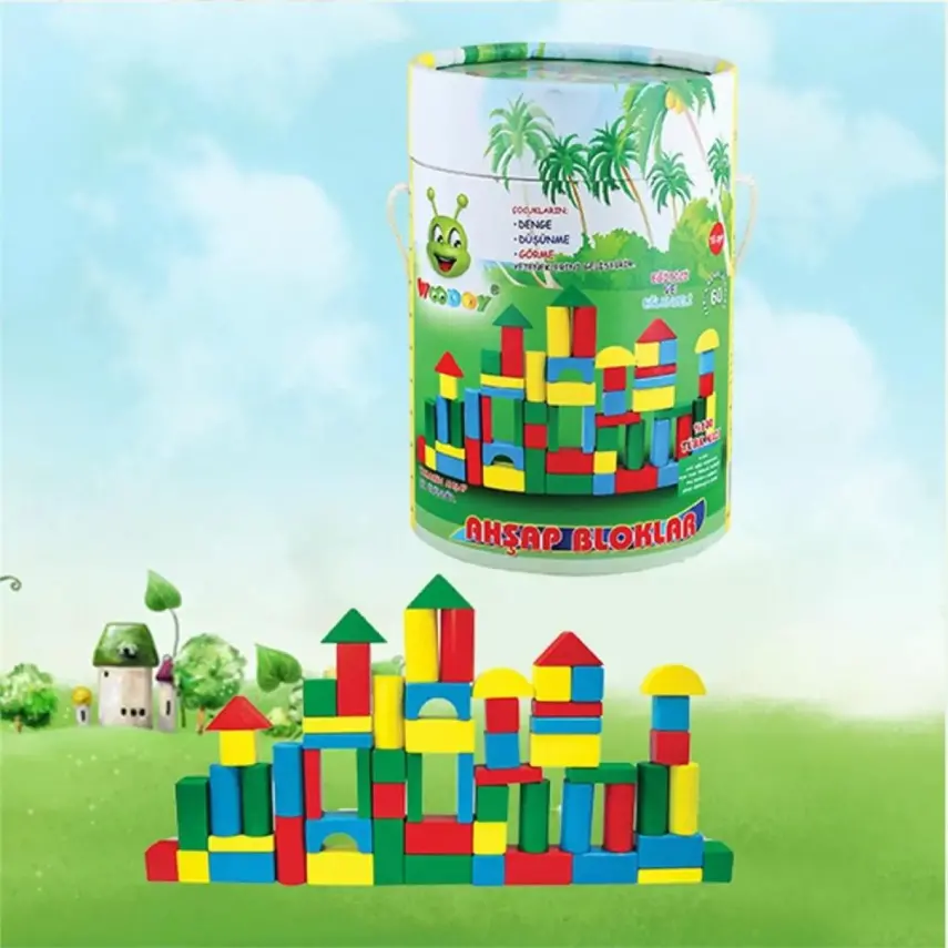 Woodoy Ahşap Blok Renkli 60 Parça - 1