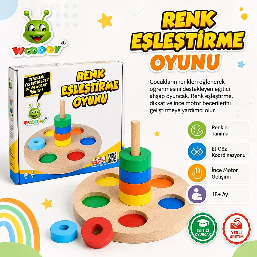 Woodoy Renkli Halka Eşleştirme Oyunu - 2