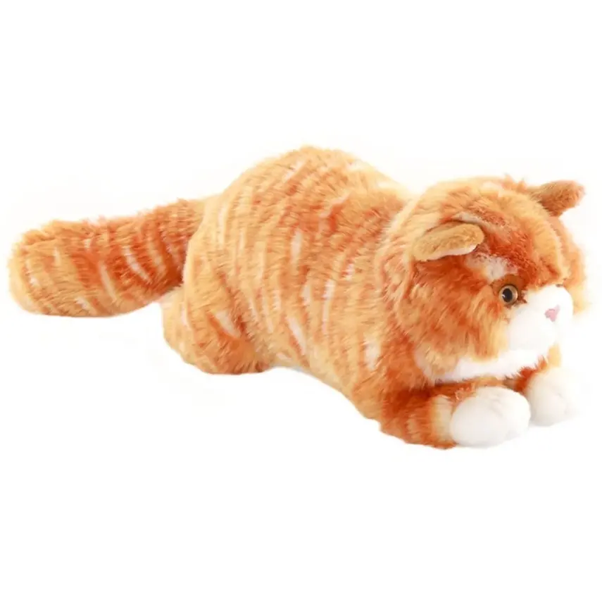  Yatan Kahverengi Tekir Kedi Peluş Oyuncak 34 cm - 1