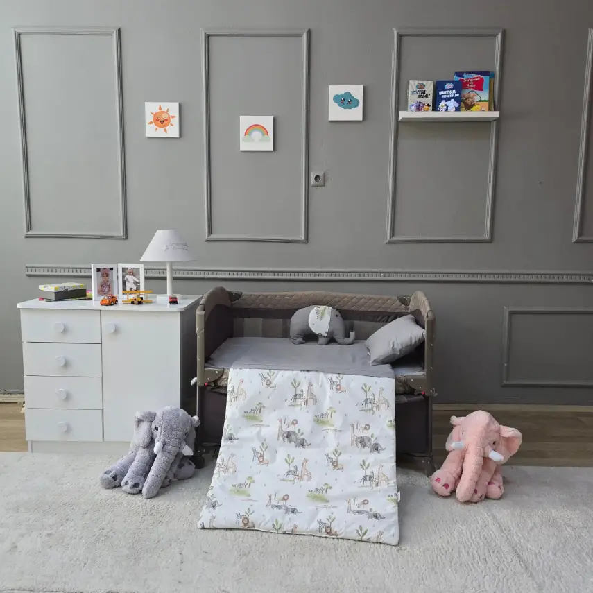 Yuar Baby Oyun Parkı 5 Parça Uyku Seti Gri Amazon - 1