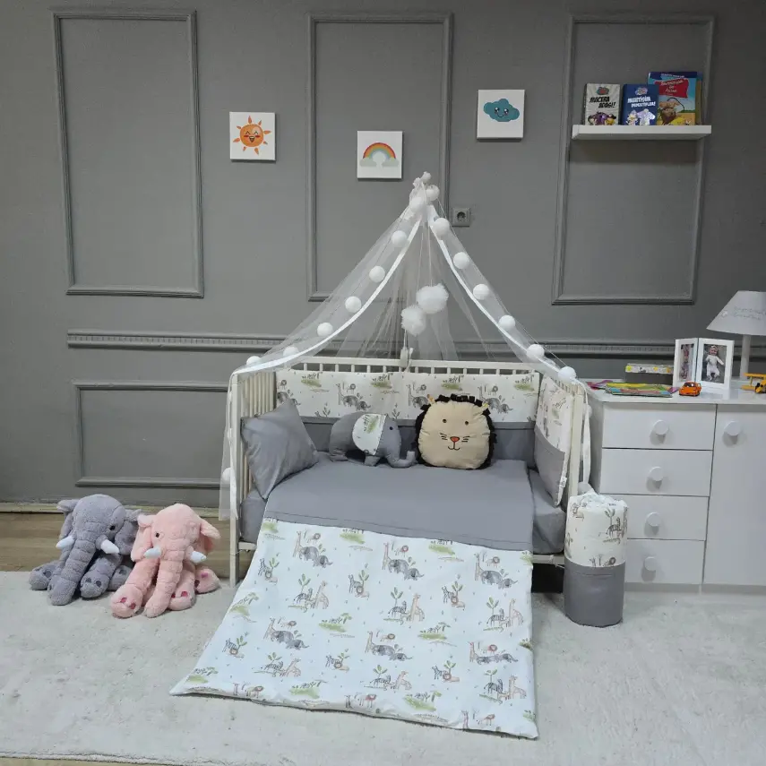 Yuar Baby Yan Duvarlı Beşik Uyku Seti Gri Amazon - 1