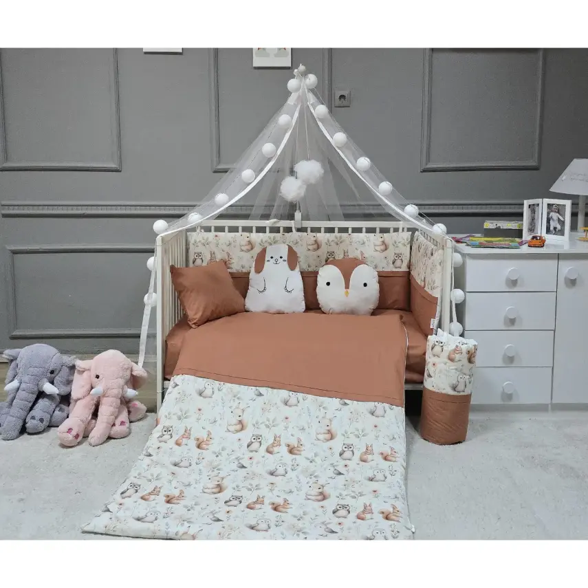 Yuar Baby Yan Duvarlı Beşik Uyku Seti Somon Sincap - 2